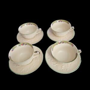 English Brambleberry Teacup Saucer Sets 4 Floral Bone China